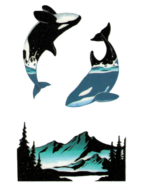 Orcas and Mountains - Tatouage Ephémère - Tattoo Forest
