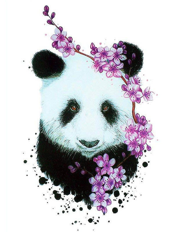 Panda and Purple Flowers - Tatouage Ephémère - Tattoo Forest