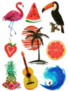 Pink Flamingo, Strawberry, Toucan, Guitar, Pineapple, Surfer, Palm Tree and Watermelon - Tatouage Ephémère - Tattoo Forest