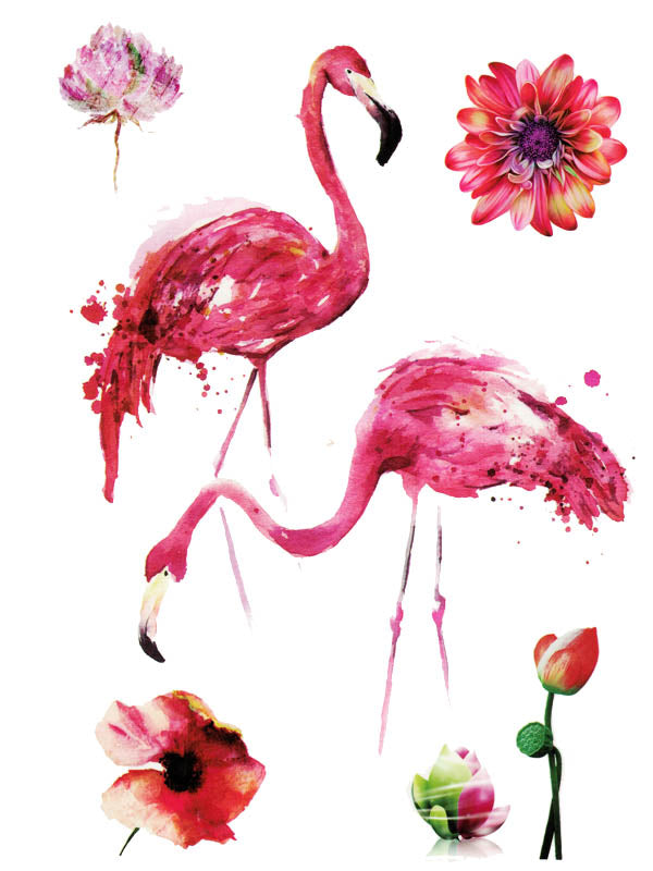 Pink Flamingos and Flowers