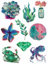 Planet, Peonies, Algae, Emerald, Octopus and Crabs - Tatouage Ephémère - Tattoo Forest