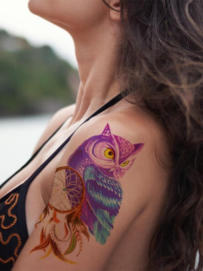 Purple Owl & Dreamcatcher - Tattoo Forest