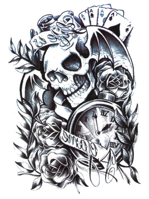 Skull, Roses, Clock and Cards