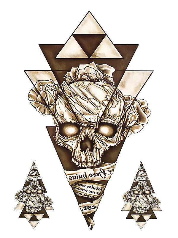 Skull, Triangles & Roses - Tatouage Ephémère - Tattoo Forest