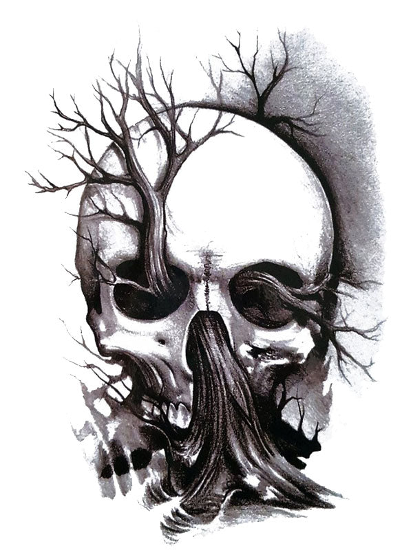 Skull With a Tree in The Nose - Tatouage Ephémère - Tattoo Forest