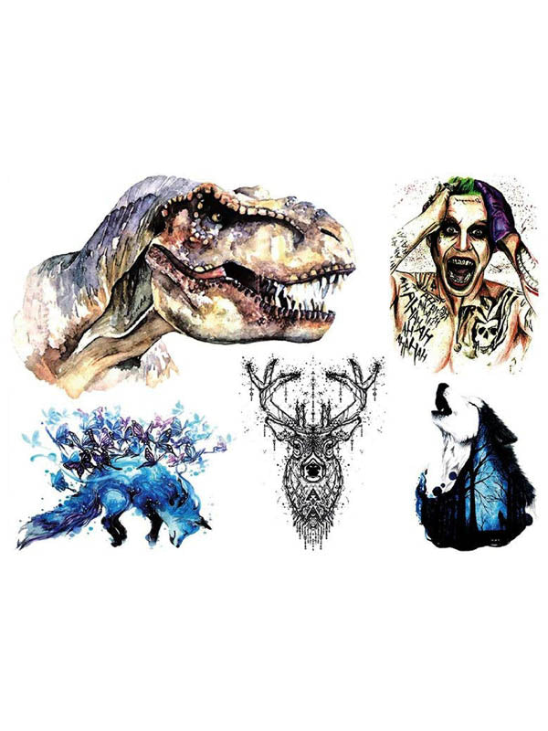 T-Rex, Joker, Blue Fox, Deer and Wolf - Tatouage Ephémère - Tattoo Forest