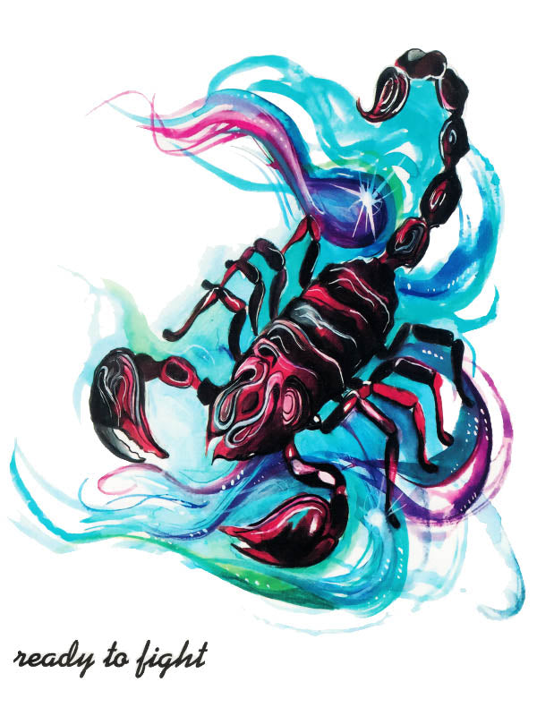 Watercolor Black and Red Scorpion