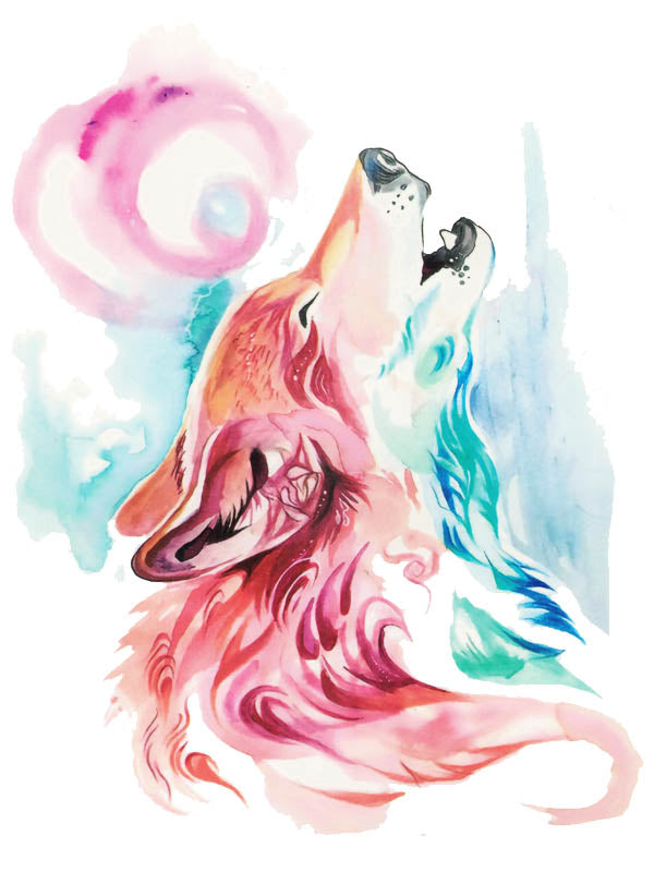 Watercolor Howling Wolf