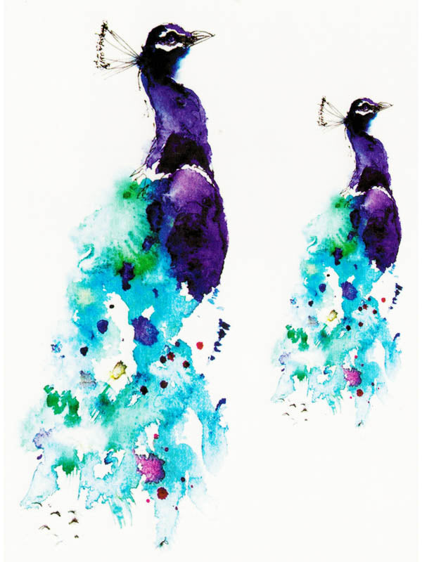 Watercolor Purple and Blue Peacock