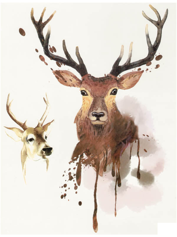 Watercolor Stag and Roe