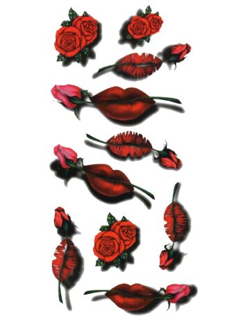 Tatouage Temporaire Rose Rouge et Baiser Rouge à Lèvres