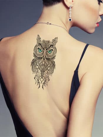Tatouage Ephemere Hibou Grand Duc Aux Yeux Bleus Feat Zoomed
