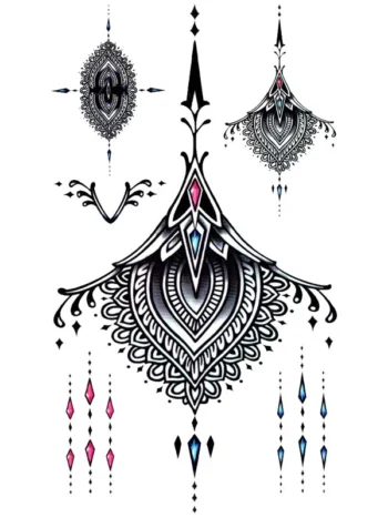 Tatouage Temporaire Mandala Saphirs Bleus et Roses