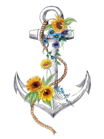 Tattoo-Forest: Tatouage Temporaire Ancre Tournesol Fleurs