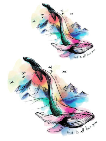 Tattoo-Forest: Tatouage Temporaire Baleine Montagne Aquarelle