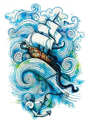 Tattoo-Forest: Tatouage Temporaire Bateau Kraken Marins