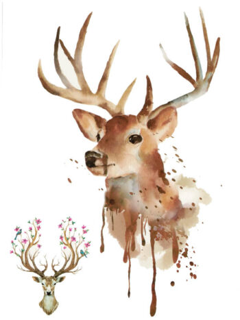 Tattoo-Forest: Tatouage Temporaire Cerf Aquarelle Nature