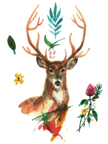Tattoo-Forest: Tatouage Temporaire Cerf Fleur Aquarelle