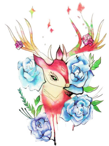 Tattoo-Forest: Tatouage Temporaire Cerf Fleurs Aquarelle