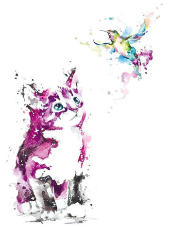 Tattoo-Forest: Tatouage Temporaire Chat Colibri Aquarelle
