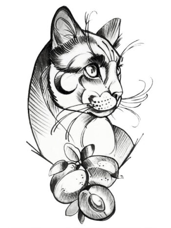 Tattoo-Forest: Tatouage Temporaire Chat Fleurs Dessin