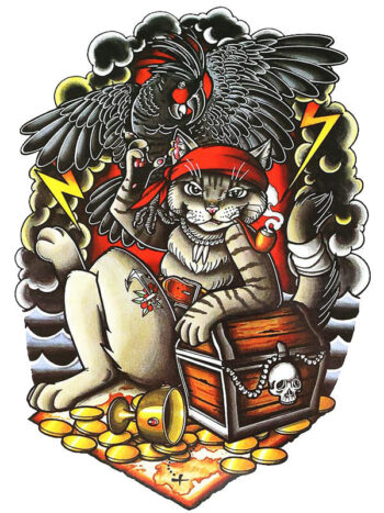 Tattoo-Forest: Tatouage Temporaire Chat Pirate Perroquet