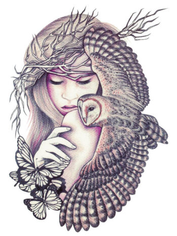 Tattoo-Forest: Tatouage Temporaire Chouette Femme Papillons