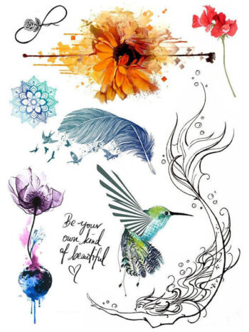 Tattoo-Forest: Tatouage Temporaire Colibri Fleur Aquarelle