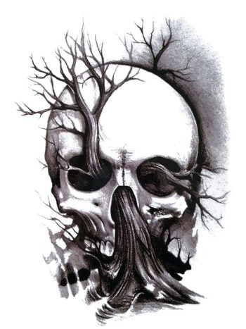 Tattoo-Forest: Tatouage Temporaire Crane Arbre Noir