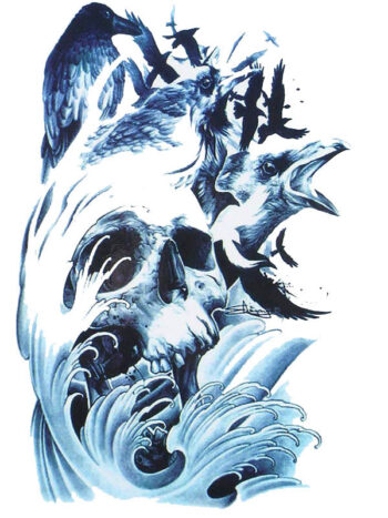 Tattoo-Forest: Tatouage Temporaire Crane Corbeau Vagues