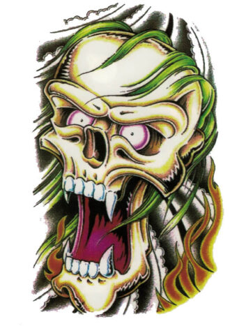 Tattoo-Forest: Tatouage Temporaire Crane Demon Flamme