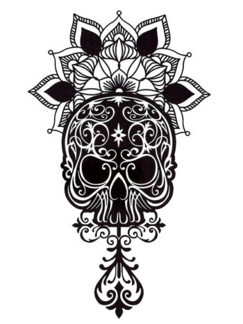 Tattoo-Forest: Tatouage Temporaire Crane Mandala Fleur