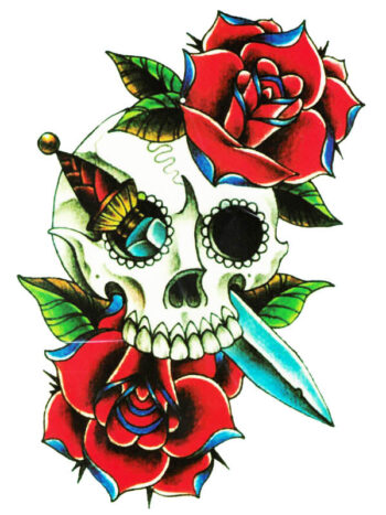 Tattoo-Forest: Tatouage Temporaire Crane Rose Dague