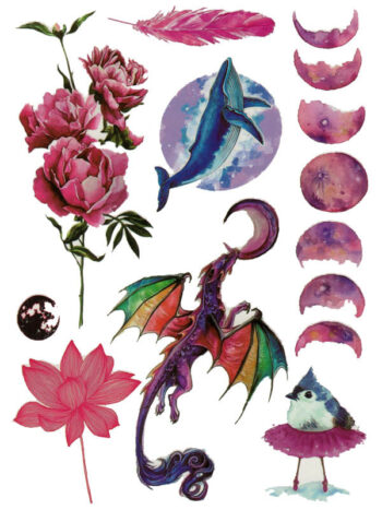 Tattoo-Forest: Tatouage Temporaire Dragon Fleur Lune