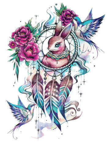 Tattoo-Forest: Tatouage Temporaire Dreamcatcher Lapin Colibri
