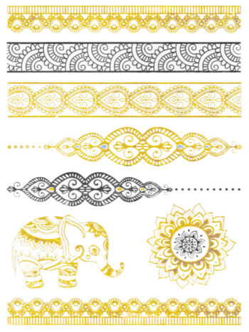 Tattoo-Forest: Tatouage Temporaire Elephant Mandala Doree