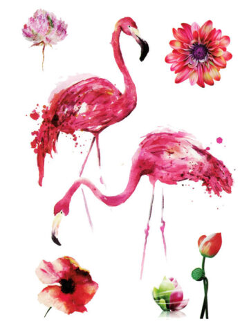 Tattoo-Forest: Tatouage Temporaire Flamant Rose Fleur