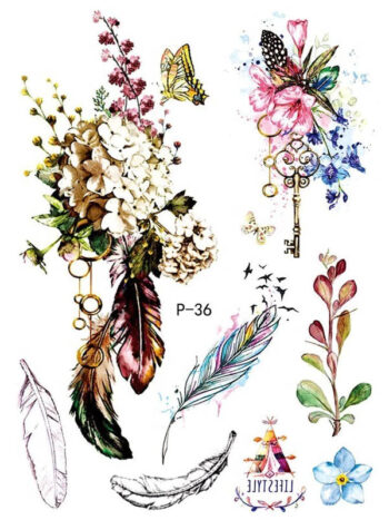Tattoo-Forest: Tatouage Temporaire Fleur Cle Plume
