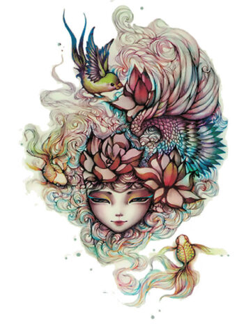 Tattoo-Forest: Tatouage Temporaire Geisha Lotus Poisson