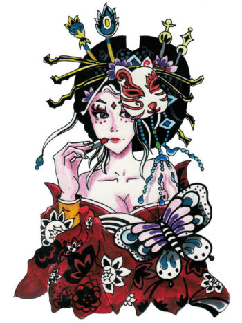 Tattoo-Forest: Tatouage Temporaire Geisha Masque Papillon