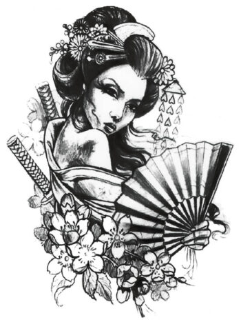 Tattoo-Forest: Tatouage Temporaire Geisha Samourai Fleur