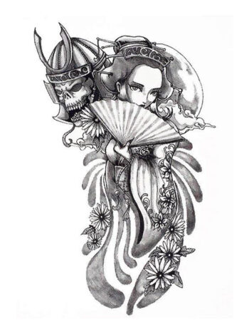 Tattoo-Forest: Tatouage Temporaire Geisha Samourai Fleur