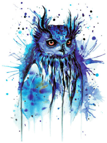 Tattoo-Forest: Tatouage Temporaire Hibou Aquarelle Bleu