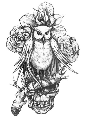 Tattoo-Forest: Tatouage Temporaire Hibou Crane Rose