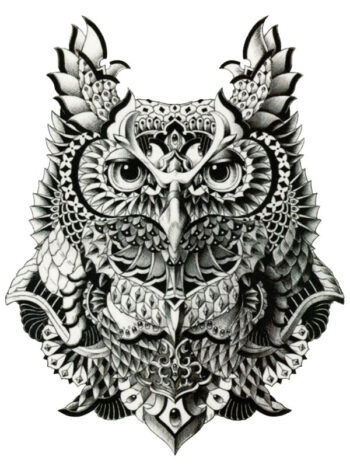 Tattoo-Forest: Tatouage Temporaire Hibou Mandala Noir