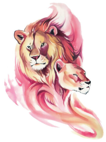 Tattoo-Forest: Tatouage Temporaire Lion Couple Rose