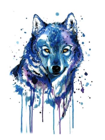 Tattoo-Forest: Tatouage Temporaire Loup Aquarelle Bleu