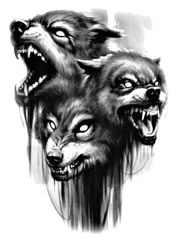 Tattoo-Forest: Tatouage Temporaire Loup Cerbere Noir
