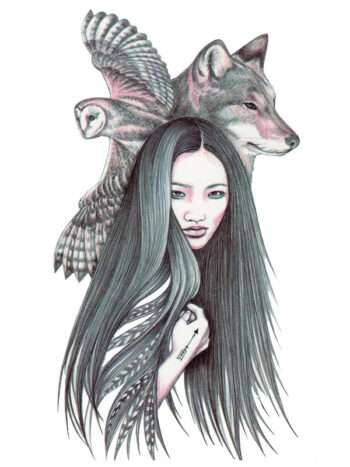 Tattoo-Forest: Tatouage Temporaire Loup Femme Hibou
