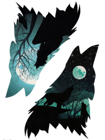 Tattoo-Forest: Tatouage Temporaire Loup Foret Lune